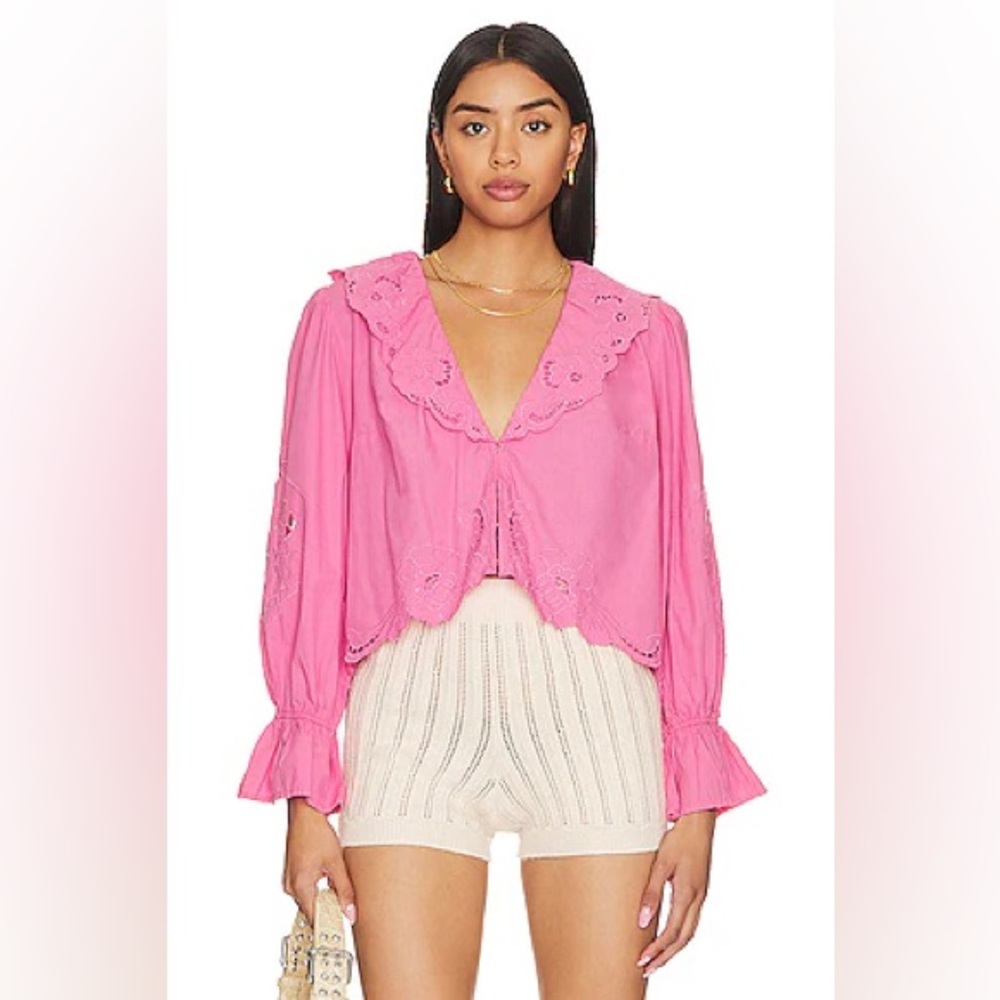 Free People Pink Eyelet Blouse